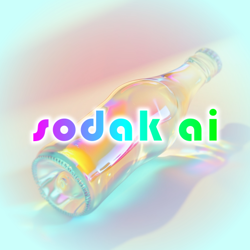 The SodakAI logo floats above an iridescent bottle of soda.